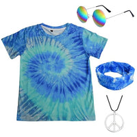 
              FechDitchly Retro 60s 70s Hippie Boys Costume Set 4Pcs Disco Party Outfit with Tie-Dye Shirt, Peace Necklace for Kids Ages 4-12 Years (Blue, S)
            
