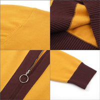 
              OXKNIT Men's Knit Polo Shirts Full Zip 1960s Style Retro Long Sleeve Cotton Yellow Cardigan Sweater
            
