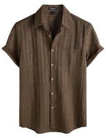 
              LucMatton Men's Vintage Bohemian Short-Sleeve Button-Down Shirt Casual Regular-Fit Striped Textured Summer Beach Tops Brown XX-Large
            