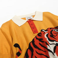 
              OXKNIT Knit Polo Shirt for Men, Retro Tiger Pattern Yellow Shirt Quarter Button Down Short Sleeve Men's Clothing
            