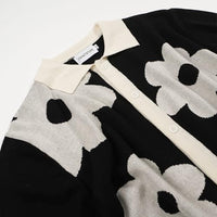 
              OXKNIT Mens Casual 60s Retro White Flower Knitted Short Sleeve Vintage Button Down Golf Polo
            