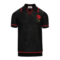 
              OXKNIT Men's Knit Short Sleeve Shirts Vintage Embroidery Rose Pattern Knitted Polo Shirt Black V-Neck Mesh Cotton Polo
            