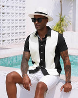 
              Aiyino Mens Vintage Bowling Shirt Retro Striped Button Down Beach Top Black
            