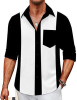 
              Men's Vintage Bowling Shirt Casual Long Sleeve Button Down Regular Fit Retro Shirt
            