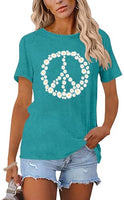 
              Peace Sign Love T-Shirt for Women Flower Graphic Shirt Hippie Short Sleeve 60s 70s Shirt Inspirational Tee Tops（Cyan,Medium）
            