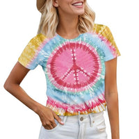 
              YHHR Women 70s Hippie Costume Tie Dye T-Shirt Peace Love Graphic Tee Tops
            