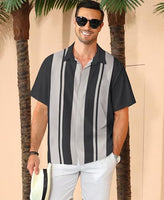 
              KYKU Bowling Shirt Short Sleeve Button Down Men Vintage Shirt 1950s Men's Clothing Grey XL
            