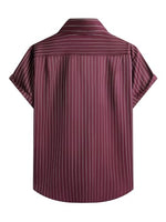 
              Hardaddy Men's Casual Striped Shirts Button Down Short Sleeve Blouse Summer Hawaiian Shirt Burgundy XXL
            