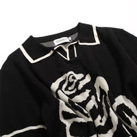 
              OXKNIT Men's Knit Polo Shirts, 1960s Mod Style Retro Rose Pattern Short Sleeves Casual V-Neck Short Shirts, Black
            