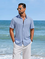 
              COOFANDY Men's Cuban Guayabera Shirts Button Down Short Sleeve Linen Shirt
            