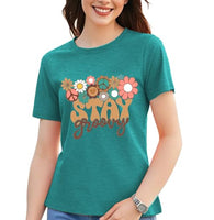 
              Retro Stay Groovy Shirt Women Cute Floral Tshirts Hippie 70s Short Sleeve Tops A-Green
            