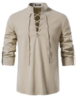 
              JEMITOP Men's Pure Cotton Renaissance Lace Up Shirt Khaki XXL
            