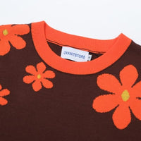 
              OXKnit Women's Short Sleeve Red Flowers Knitted Vintage T-Shirt, 1960s Mod Style Casual Cotton Knitted Retro T-Shirts
            