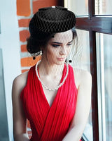 
              Bniksok Black Fascinators Hats with Veil for Women Vintage Funeral Pillbox Hat 1920s 50s Gatsby Cocktail Tea Party Headwear, Lace Gloves Pearl Necklace
            