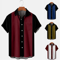 
              Men's Vintage Bowling Shirts Short Sleeve Button Down 1950s Retro Rockabilly Style Hawaiian Shirts Summer Beach Tops A- Blue
            