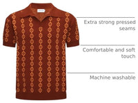 
              OXKNIT Men's Dark Brown Knit Polo Shirt 1960s Mod Style Vintage Shirts V-Neck Golf Polo T Shirts
            