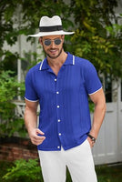 
              COOFANDY Men's Knit Button Down Shirt Vintage Short Sleeve Polo Shirts Casual Beach Tops Royal Blue
            