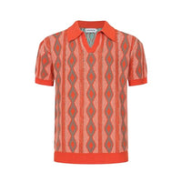 
              OXKNIT Men's Polo Shirts 60s Vintage Shirts Knitted Retro Polo Shirts Short Sleeve V-Neck Summer Shirt Grey-red
            