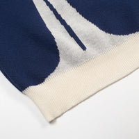 
              OXKNIT Men's Knit Short Sleeve Shirts Retro Knitted Polo Shirt Coconut Tree Pattern Dark Blue Polo with Quarter Button
            