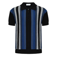 
              OXKNIT Men's Short Sleeve Knit Retro Polo Shirt, 1960s Mod Style Vintage Zip Stripe Golf Polo T Shirts
            