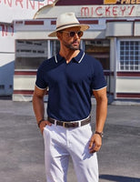 
              COOFANDY Mens Collared Shirts Short Sleeve Polo Shirts for Men Basic Fashion Retro 70S Shirt Navy Blue
            