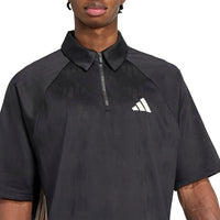 
              Adidas Men's Stadium 3-Stripes Tennis Inspired Jacquard Polo T-Shirt, Black/Off White, Medium
            