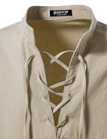 
              JEMITOP Men's Pure Cotton Renaissance Lace Up Shirt Khaki XXL
            