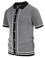 
              Men's Retro Polo Shirts Vintage Stripes Lapel Collar Knit Shirts Black S
            