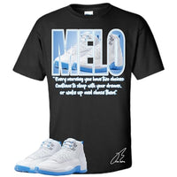 
              Shirt to Match 12 MELO/University Blue, Sneaker Graphic Tee, Best Gift, Birthday, Mens Clothing (Black, Extra Large)
            