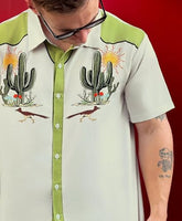 
              DADDYLOCO Desert Cactus Bowling Shirt, Cream with Olive Green Accents, Regular Fit, Short Sleeve
            