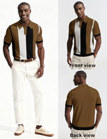 
              PJ PAUL JONES Mens Vintage Knit Polo Shirts Short Sleeve Textured Stripe Shirt 70s Casual Stylish Polo Coffee XXL
            