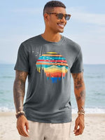 
              Runcati Mens Short Sleeve T-Shirts Graphic Crewneck Shirt Printed Tees Grey
            