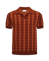 
              OXKNIT Men's Dark Brown Knit Polo Shirt 1960s Mod Style Vintage Shirts V-Neck Golf Polo T Shirts
            
