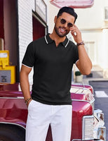 
              COOFANDY Mens Collared Shirts Short Sleeve Polo Shirts for Men Basic Fashion Retro 70S Shirt Black
            