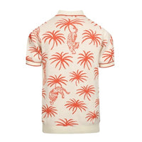 
              OXKNIT Men's Knit Polo Shirts, Retro Tiger Coconut Trees Pattern Short Sleeves Casual V-Neck Short Shirts, White
            
