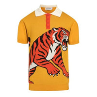 
              OXKNIT Knit Polo Shirt for Men, Retro Tiger Pattern Yellow Shirt Quarter Button Down Short Sleeve Men's Clothing
            