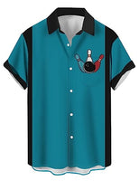 
              Mens Bowling Shirt Vinatge Holiday Leisure Retro Bowling Element Alphabet Pattern Hawaiian Style Printed Shirt Blue1 XL
            