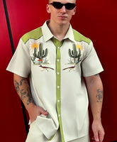 
              DADDYLOCO Desert Cactus Bowling Shirt, Cream with Olive Green Accents, Regular Fit, Short Sleeve
            