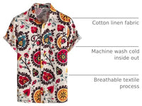 
              PARKLEES Men's Linen 70s Hippie Style Floral Print Shirt Short Sleeve Button Down Hawaiian Shirts Beige White Large
            