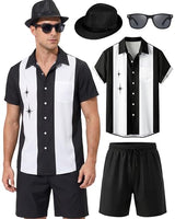 
              WILDPARTY Men's Matching Set, 1950s Retro Bowling Shirt and Shorts With Hat Glasses Vacation Beach Party Outfit Summer
            