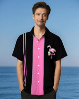
              Bowling Shirts for Men Vintage Flamingo Beer Print Short Sleeve Casual Button Down Beach Shirts
            