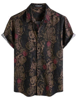 
              LucMatton Men's 70s Hawaiian Shirt Vintage Print Short-Sleeve Button-Down Shirts for Summer Vacation & Beach Black Antique Rose Large
            