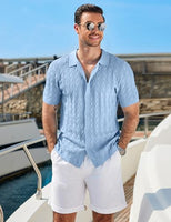 
              COOFANDY Casual Mens Woven Knit Shirt Short Sleeve Retro 70S Polo Shirts
            