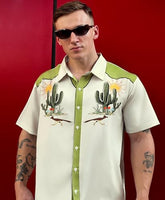 
              DADDYLOCO Desert Cactus Bowling Shirt, Cream with Olive Green Accents, Regular Fit, Short Sleeve
            