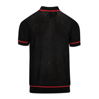 
              OXKNIT Men's Knit Short Sleeve Shirts Vintage Embroidery Rose Pattern Knitted Polo Shirt Black V-Neck Mesh Cotton Polo
            