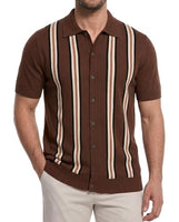 
              Mens Vintage Knit Shirts – 70s Short Sleeve Polo Shirts for Men – Retro Knit Button Down Shirt – Old Money Clothes Men Coffee Brown
            
