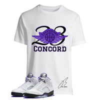 
              Shirt To Match Jordan Retro 5 Concord,23 Wing Purple Graphic Tee (L, White)
            