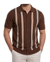 
              Mens Vintage Knit Shirts – 70s Short Sleeve Polo Shirts for Men – Retro Knit Button Down Shirt – Old Money Clothes Men Coffee Brown
            