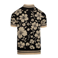 
              OXKNIT Men's Knit Short Sleeve Shirts Button Down Vintage Florals Plants Pattern Knitted Polo Shirt Black Apricot Polo
            