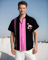 
              Bowling Shirts for Men Vintage Flamingo Beer Print Short Sleeve Casual Button Down Beach Shirts
            